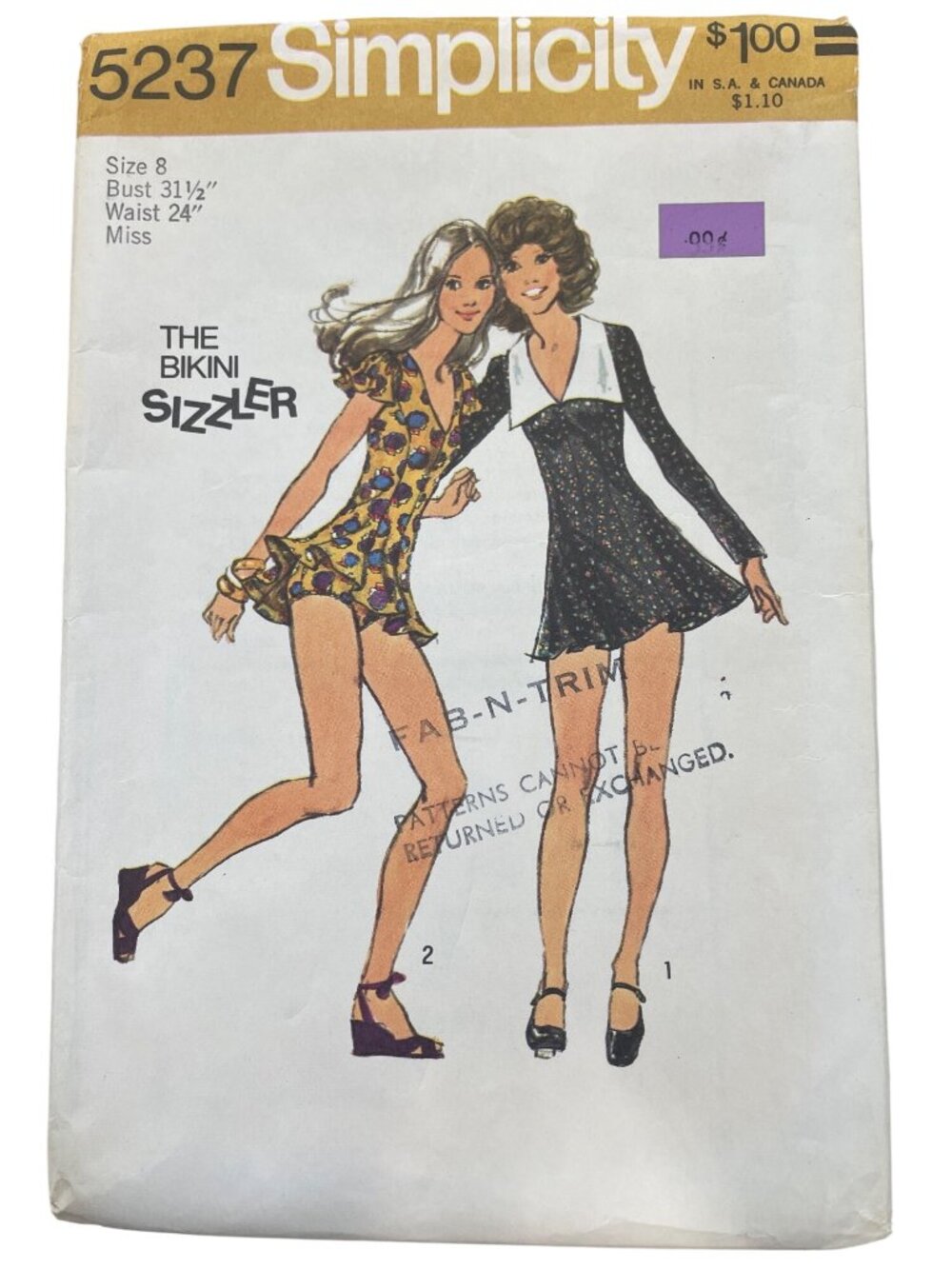 Vintage 70s Simplicity 5237 Sewing Pattern Size 8 Misses Dress Bikini Pants CUT